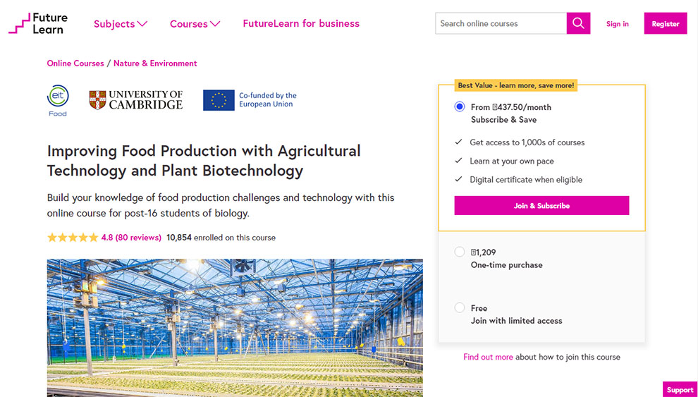 Improving Food Production with Agricultural Technology and Plant Biotechnology by University of Cambridge – By FutureLearn