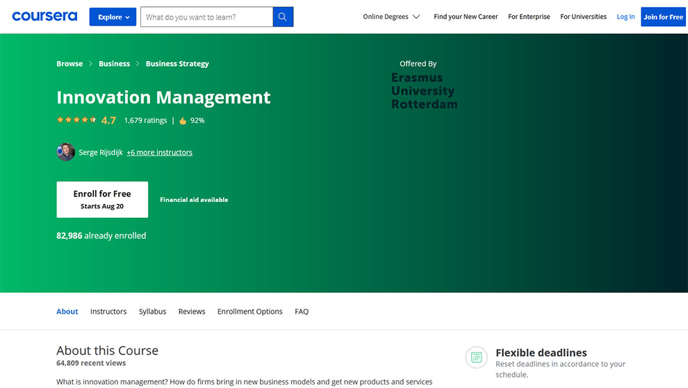 Innovation Management – Offered by Erasmus University Rotterdam