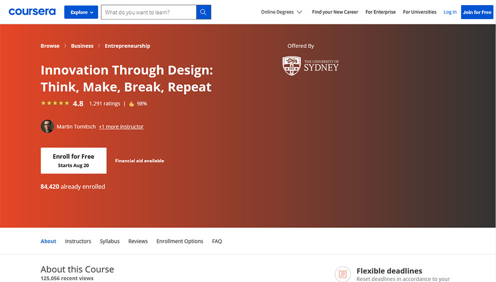 Innovation through Design: Think, Make, Break, Repeat – Offered by the University of Sydney