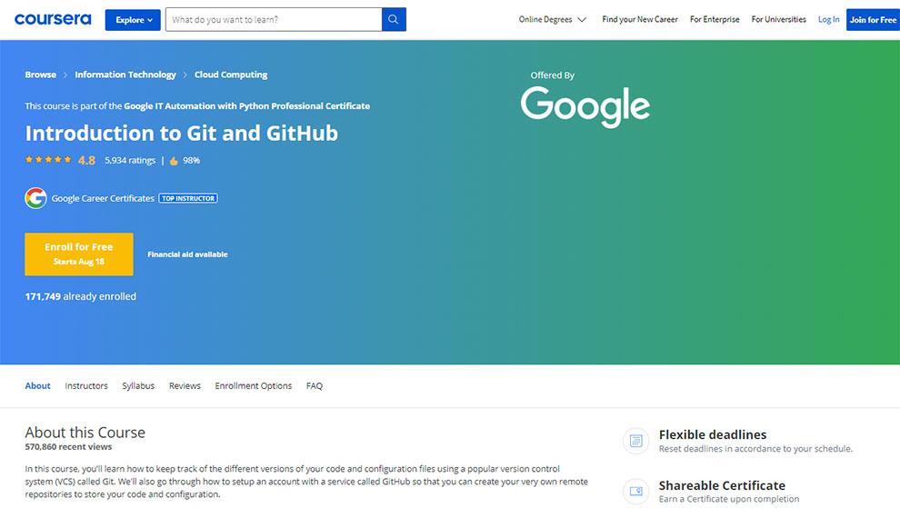 Introduction to Git and GitHub – Offered by Google 
