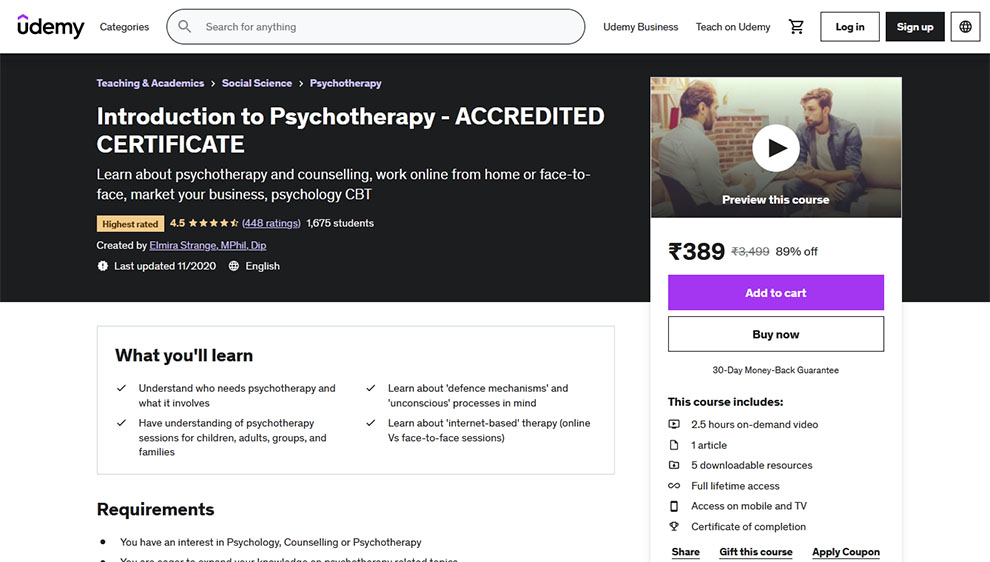 Introduction to Psychotherapy - Accredited Certificate