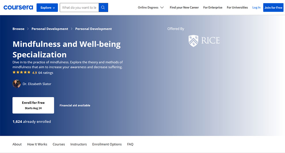 Mindfulness and Well-being Specialization – Offered by Rice University
