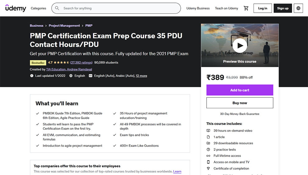 PMP Certification Exam Prep Course 35 PDU Contact Hours/PDU 