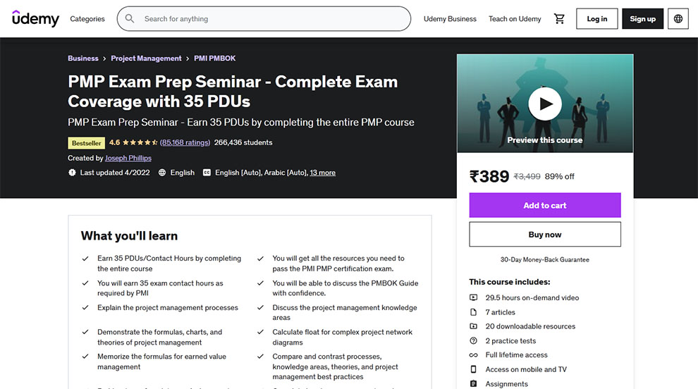 PMP Exam Prep Seminar - Complete Exam Coverage with 35 PDUs