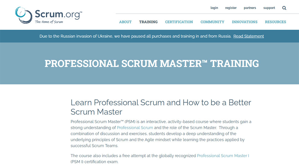 Professional Scrum Master™ Training 