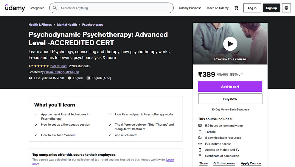 Psychodynamic Psychotherapy: Advanced Level -Accredited Cert