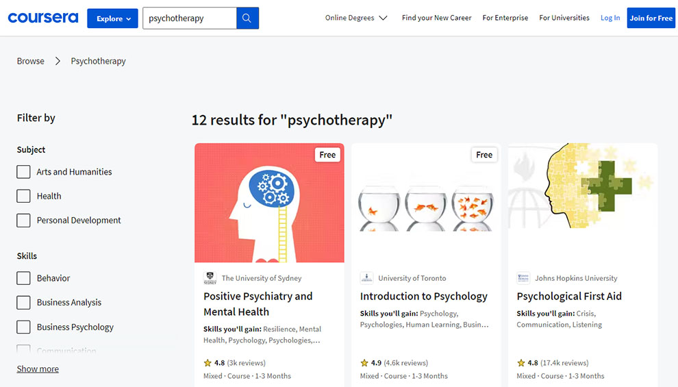 Psychotherapy Paid and Free Psychotherapy Courses Online