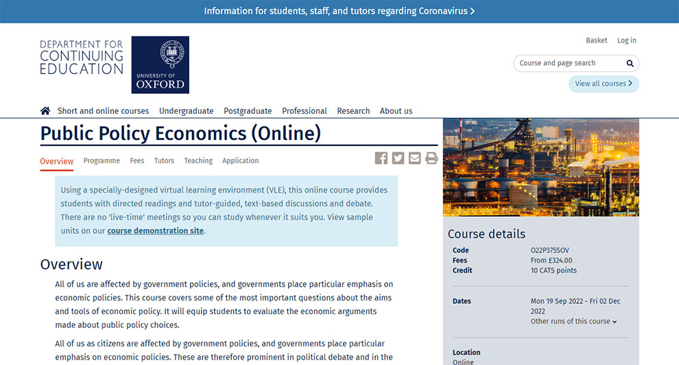 Public Policy Economics (Online) – Department of Continuing Education