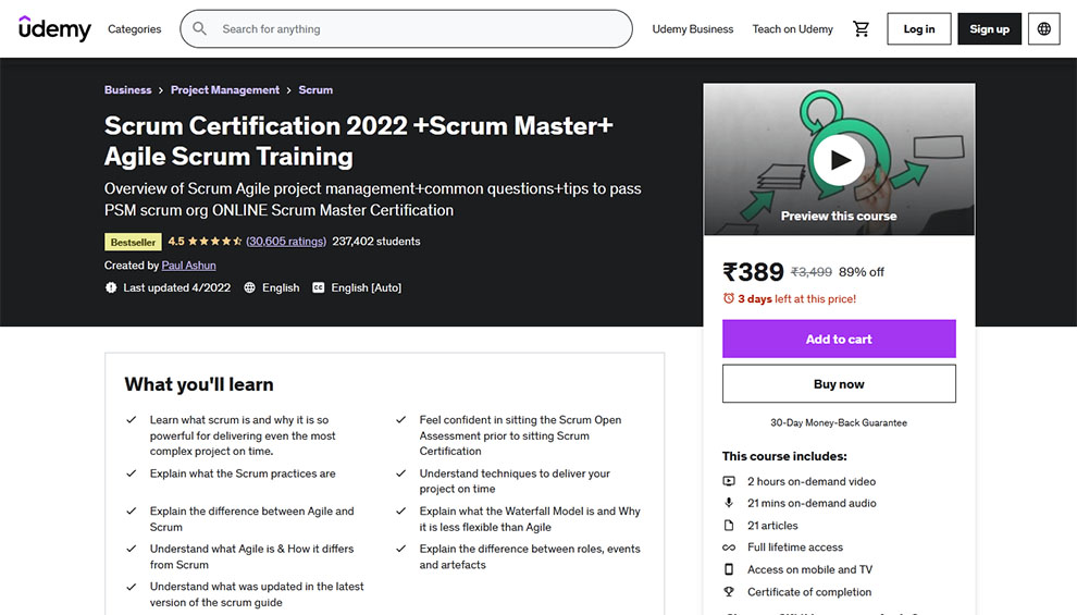 Scrum Certification 2022 +Scrum Master+ Agile Scrum Training