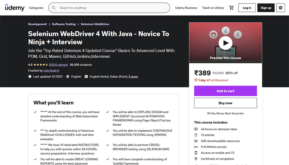 Selenium WebDriver 4 With Java - Novice To Ninja + Interview 