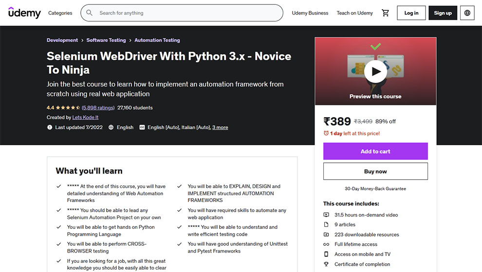 Selenium WebDriver With Python 3. x - Novice To Ninja