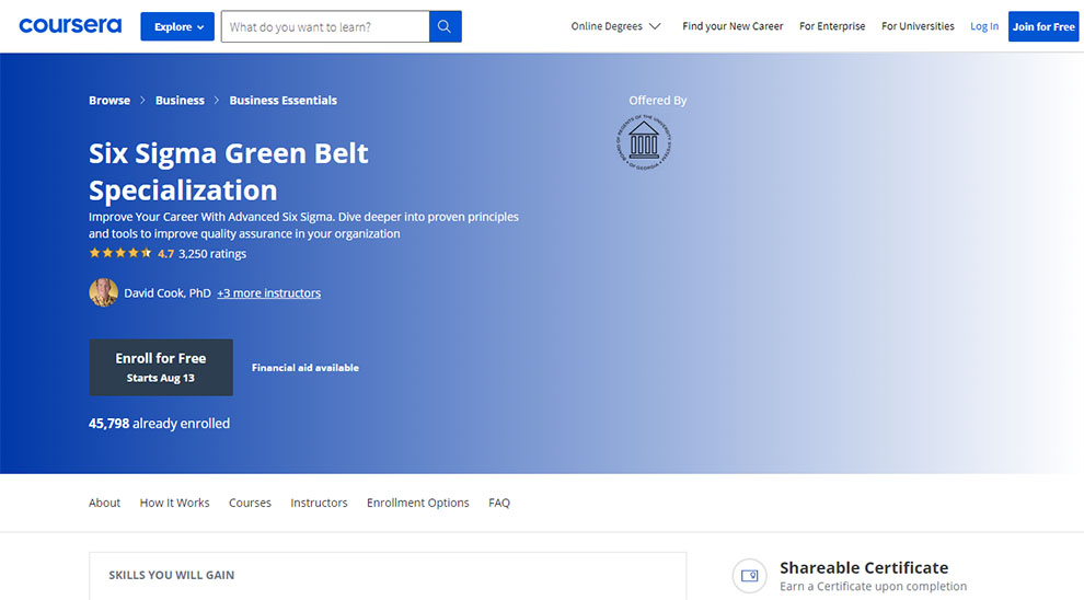 Six Sigma Green Belt Specialization