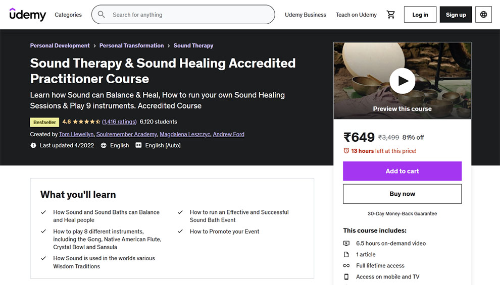 Sound Therapy & Sound Healing Accredited Practitioner Course