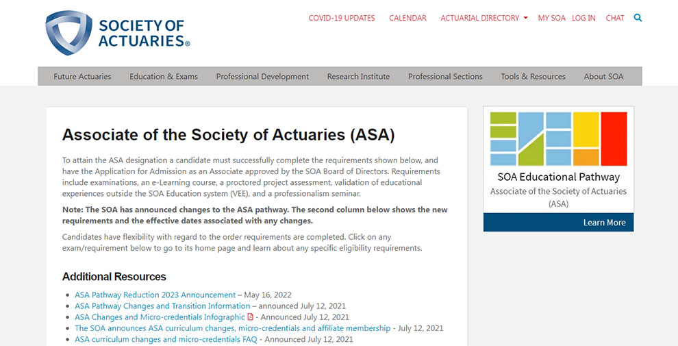 Direct Source: Associate of the Society of Actuaries