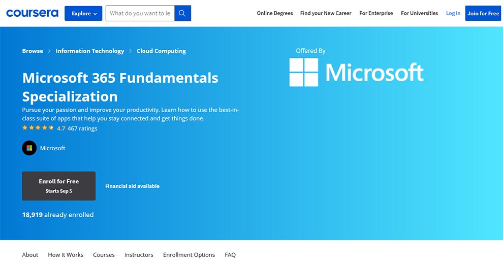 Microsoft 365 Fundamentals Specialization – Offered by Microsoft