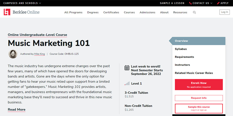 Best Overall Music Marketing 101 – [Berklee Online]