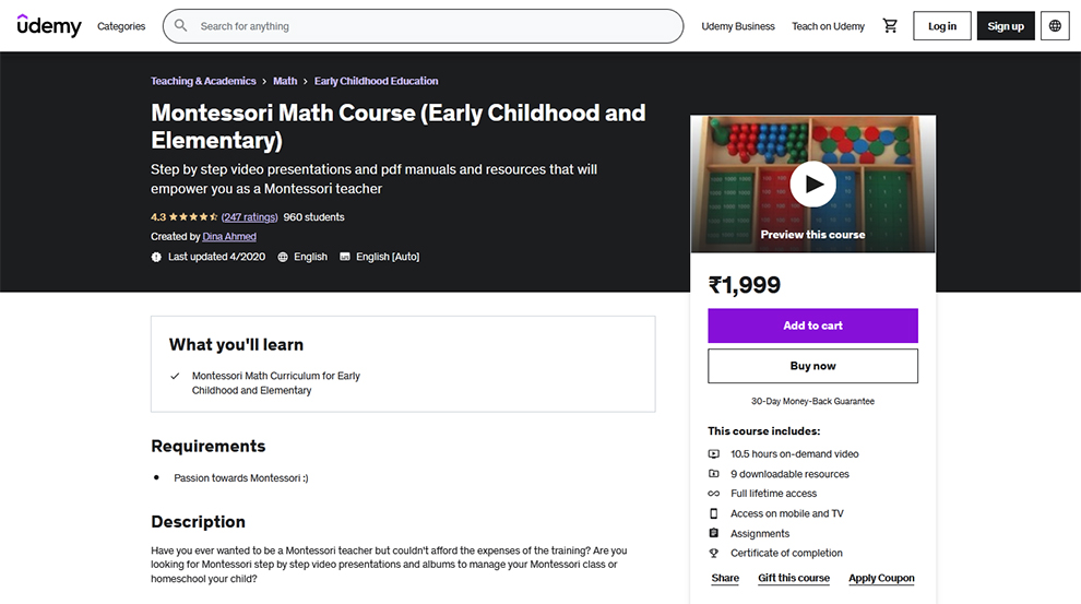 Montessori Math Course (Early Childhood and Elementary) – [Udemy]