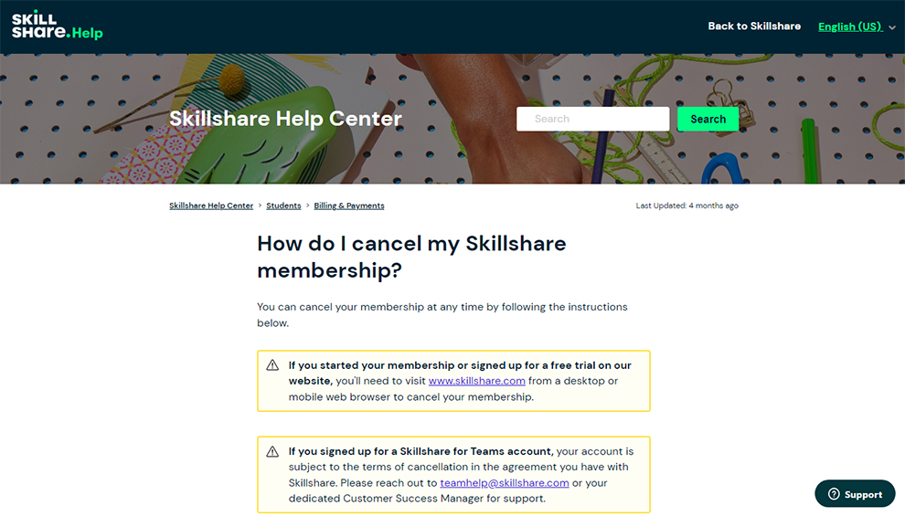 Cancel A Skillshare Membership