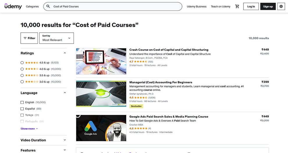 Cost of Paid Courses On Udemy
