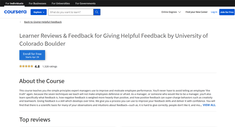 Coursera Feedback and Review Ratings