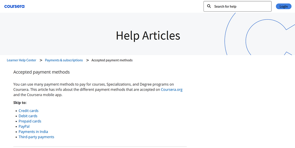 Coursera Payment Methods